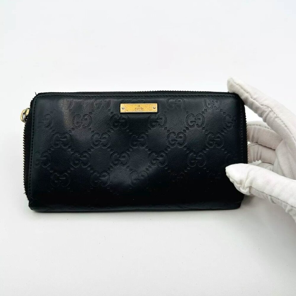 Gucci Vintage Signature Brown Men Leather Zippy Card Holder Wallet